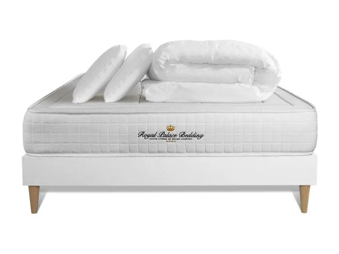 Komplettpaket Bett - Matratze 180x200 cm + Boxspringbett mit Lattenrost (im Set) + 2 Kopfkissen + Bettdecke - Balmoral