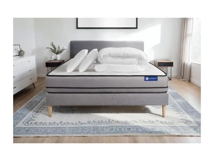 Komplettpaket Bett - Matratze 160x200 cm + Boxspringbett mit Lattenrost (im Set) + 2 Kopfkissen + Bettdecke - Actiflex Night