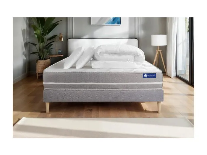 Komplettpaket Bett - Matratze 140x190 cm + Boxspringbett mit Lattenrost (im Set) + 2 Kopfkissen + Bettdecke - Actilatex Touch