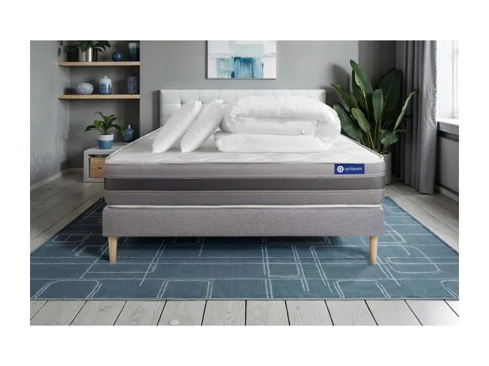 Komplettpaket Bett - Matratze 180x200 cm + Boxspringbett mit Lattenrost (im Set) + 2 Kopfkissen + Bettdecke - Actiflex Relax