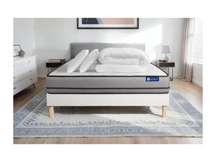 Komplettpaket Bett - Matratze 200x200 cm + Boxspringbett mit Lattenrost (im Set) + 2 Kopfkissen + Bettdecke - Actimemo Night