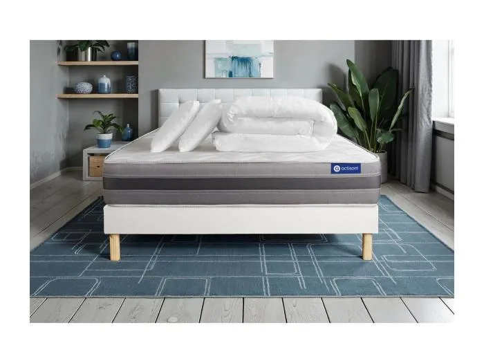 Komplettpaket Bett - Matratze 200x200 cm + Boxspringbett mit Lattenrost (im Set) + 2 Kopfkissen + Bettdecke - Actiflex Relax