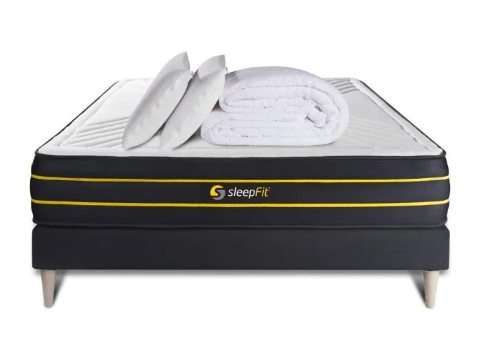 Komplettpaket Bett - Matratze 140x190 cm + Boxspringbett mit Lattenrost (im Set) + 2 Kopfkissen + Bettdecke - Ultra