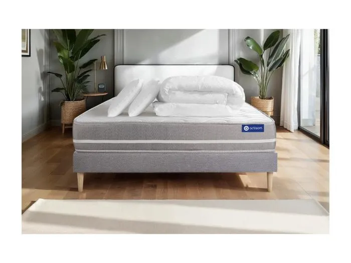 Komplettpaket Bett - Matratze 160x200 cm + Boxspringbett mit Lattenrost (im Set) + 2 Kopfkissen + Bettdecke - Actiflex Touch