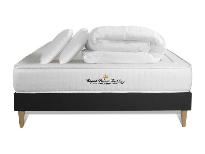 Komplettpaket Bett - Matratze 180x200 cm + Boxspringbett mit Lattenrost (im Set) + 2 Kopfkissen + Bettdecke - Nottingham