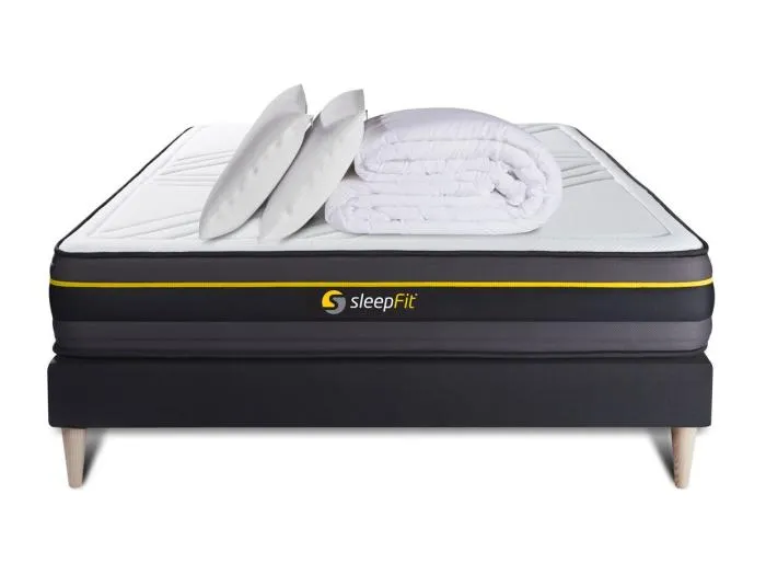 Komplettpaket - Matratze 160x200 cm + Boxspringbett mit Lattenrost (im Set) + 2 Kopfkissen + Bettdecke - Active