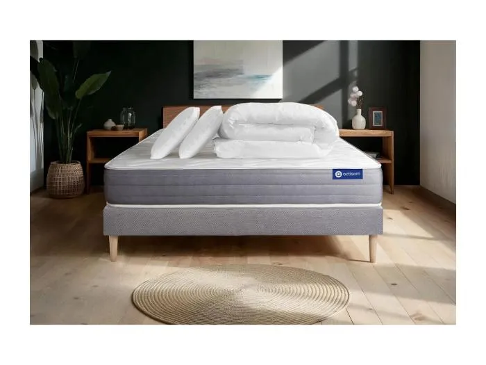 Komplettpaket Bett - Matratze 180x200 cm + Boxspringbett mit Lattenrost (im Set) + 2 Kopfkissen + Bettdecke - Actiflex Dream
