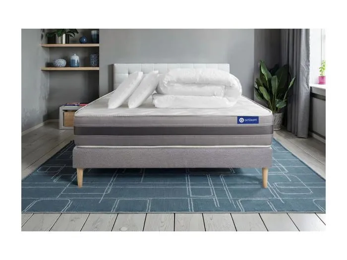 Komplettpaket Bett - Matratze 140x190 cm + Boxspringbett mit Lattenrost (im Set) + 2 Kopfkissen + Bettdecke - Actilatex Relax