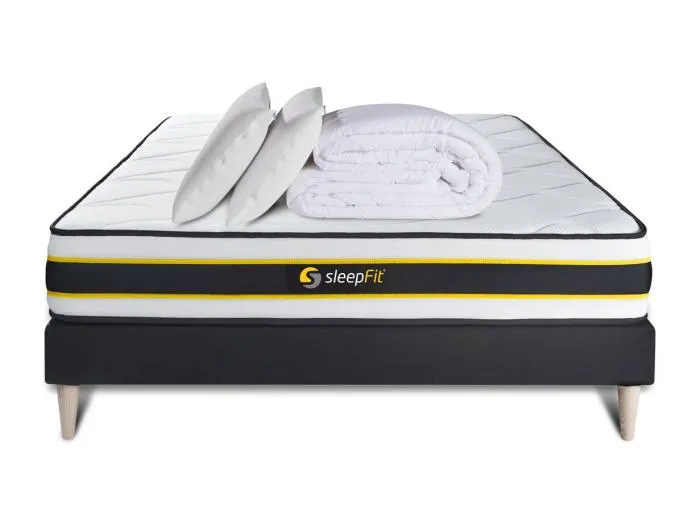 Komplettpaket Bett - Matratze 180x200 cm + Boxspringbett mit Lattenrost (im Set) + 2 Kopfkissen + Bettdecke - Flexy