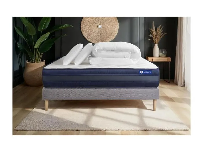 Komplettpaket Bett - Matratze 140x190 cm + Boxspringbett mit Lattenrost (im Set) + 2 Kopfkissen + Bettdecke - Actiflex Tech