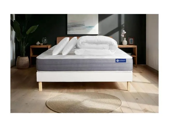 Komplettpaket Bett - Matratze 140x190 cm + Boxspringbett mit Lattenrost (im Set) + 2 Kopfkissen + Bettdecke - Actiflex Dream