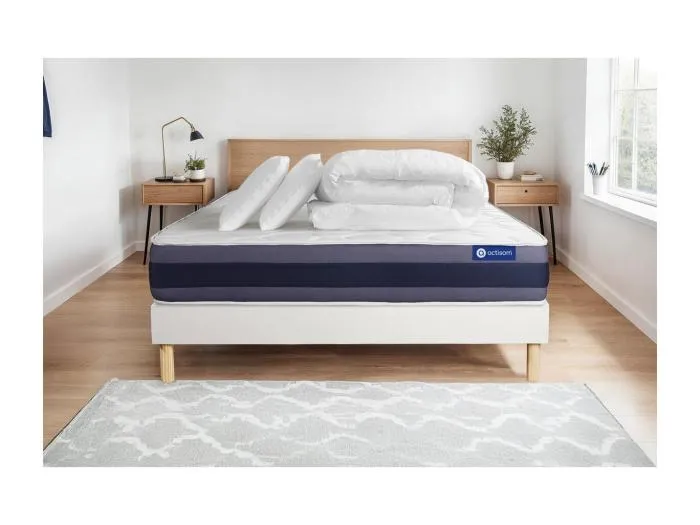 Komplettpaket Bett - Matratze 160x200 cm + Boxspringbett mit Lattenrost (im Set) + 2 Kopfkissen + Bettdecke - Actilatex Morpho