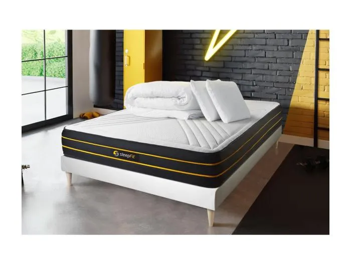 Komplettpaket Bett - Matratze 160x200 cm + Boxspringbett mit Lattenrost (im Set) + 2 Kopfkissen + Bettdecke - Ultra