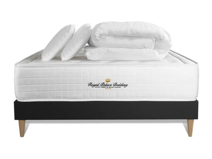 Komplettpaket Bett - Matratze 160x200 cm + Boxspringbett mit Lattenrost (im Set) + 2 Kopfkissen + Bettdecke - Buckingham