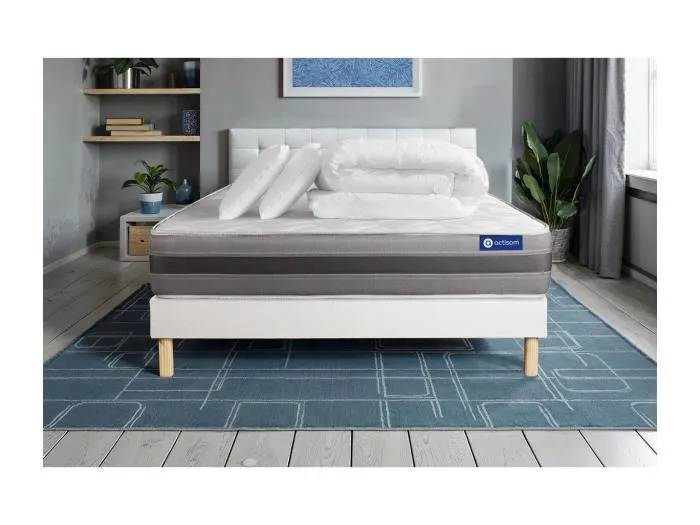 Komplettpaket Bett - Matratze 160x200 cm + Boxspringbett mit Lattenrost (im Set) + 2 Kopfkissen + Bettdecke - Actimemo Relax