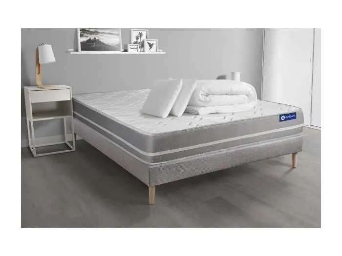 Komplettpaket Bett - Matratze 140x190 cm + Boxspringbett mit Lattenrost (im Set) + 2 Kopfkissen + Bettdecke - Actimemo Touch