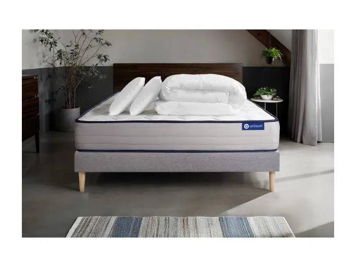 Komplettpaket Bett - Matratze 160x200 cm + Boxspringbett mit Lattenrost (im Set) + 2 Kopfkissen + Bettdecke - Actimemo Form