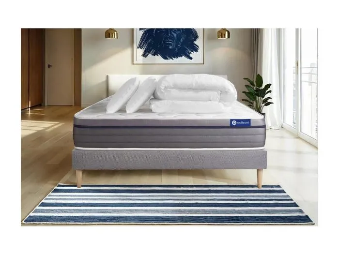 Komplettpaket Bett - Matratze 160x200 cm + Boxspringbett mit Lattenrost (im Set) + 2 Kopfkissen + Bettdecke - Actiflex Zen