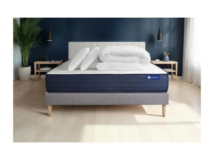 Komplettpaket Bett - Matratze 180x200 cm + Boxspringbett mit Lattenrost (im Set) + 2 Kopfkissen + Bettdecke - Actimemo Life