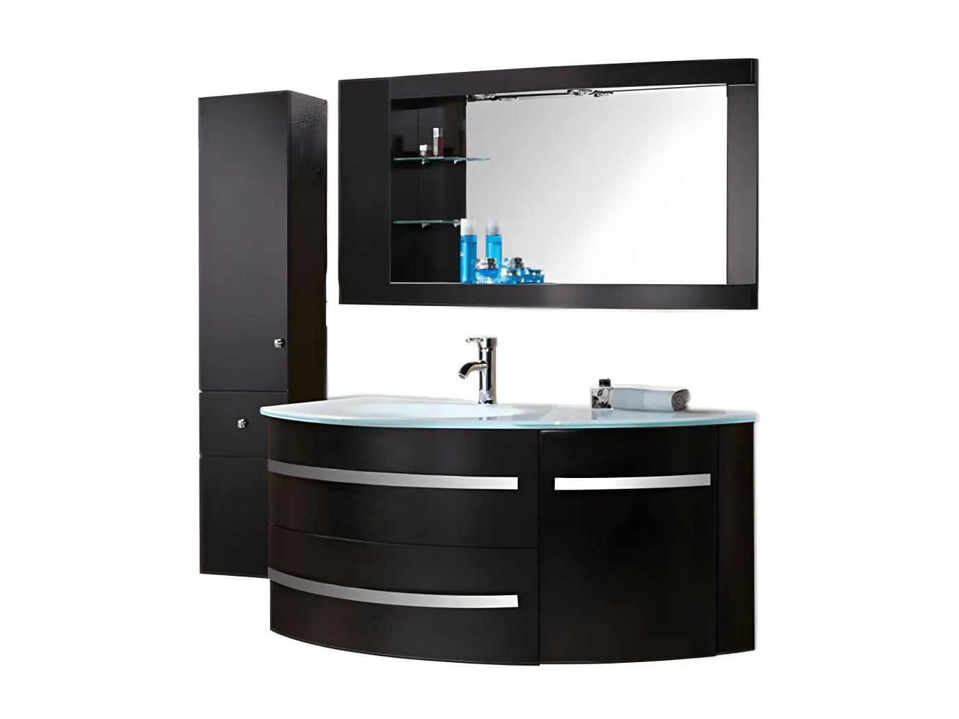 Badezimmer-Set 120 cm Schwarz mit Säule und Waschbecken - Alicia
