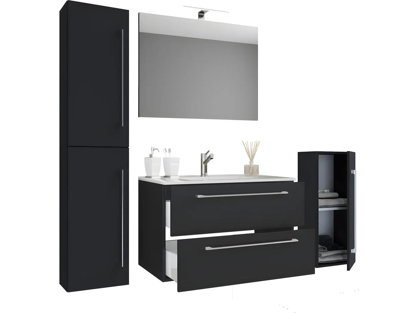 Badinos Badmöbel-Sets A 60 cm, Spiegel Schwarz.