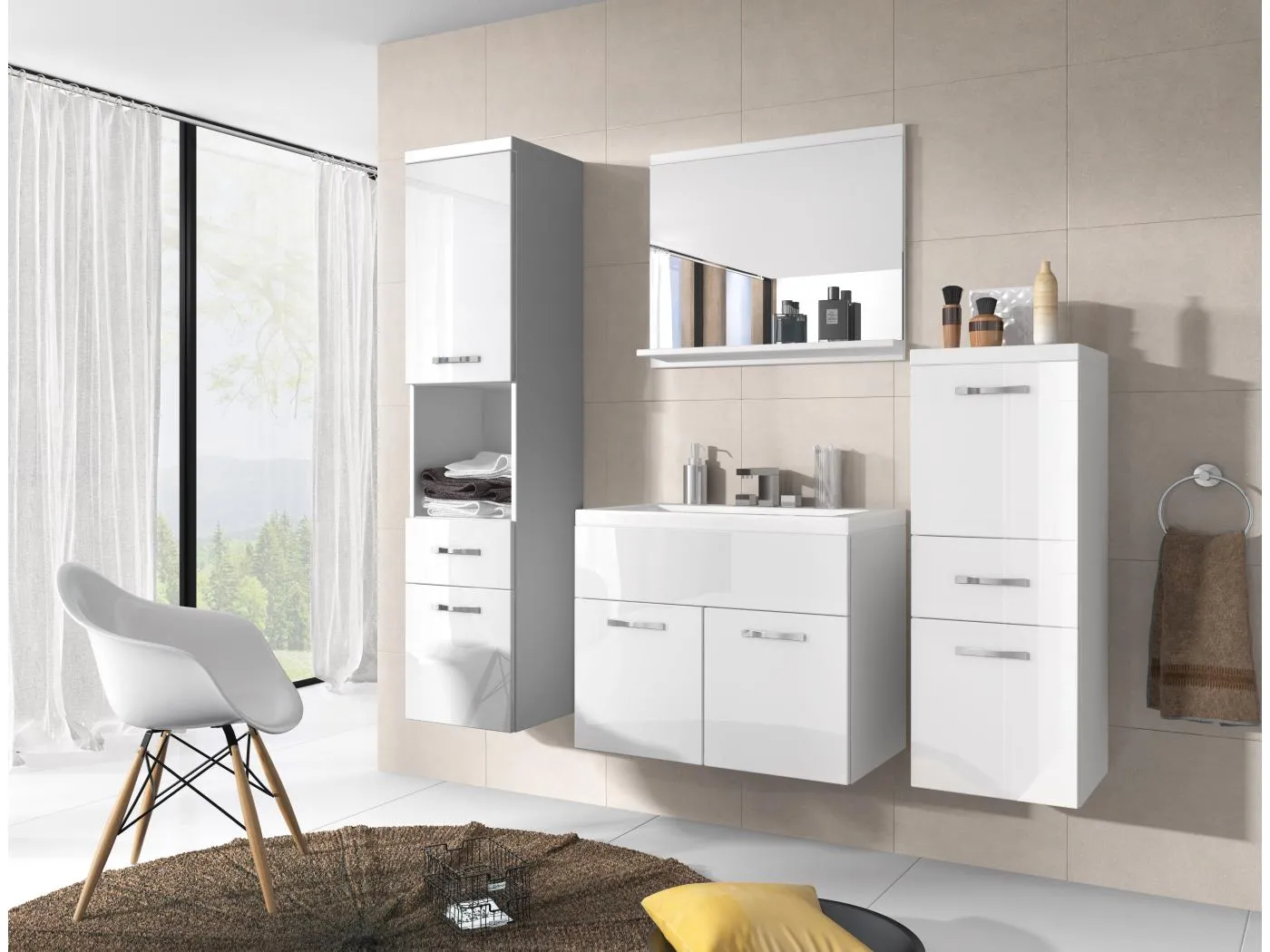 MINIO go for it, Badmöbel ALBECK in Farbe weiß / weiß glänzend