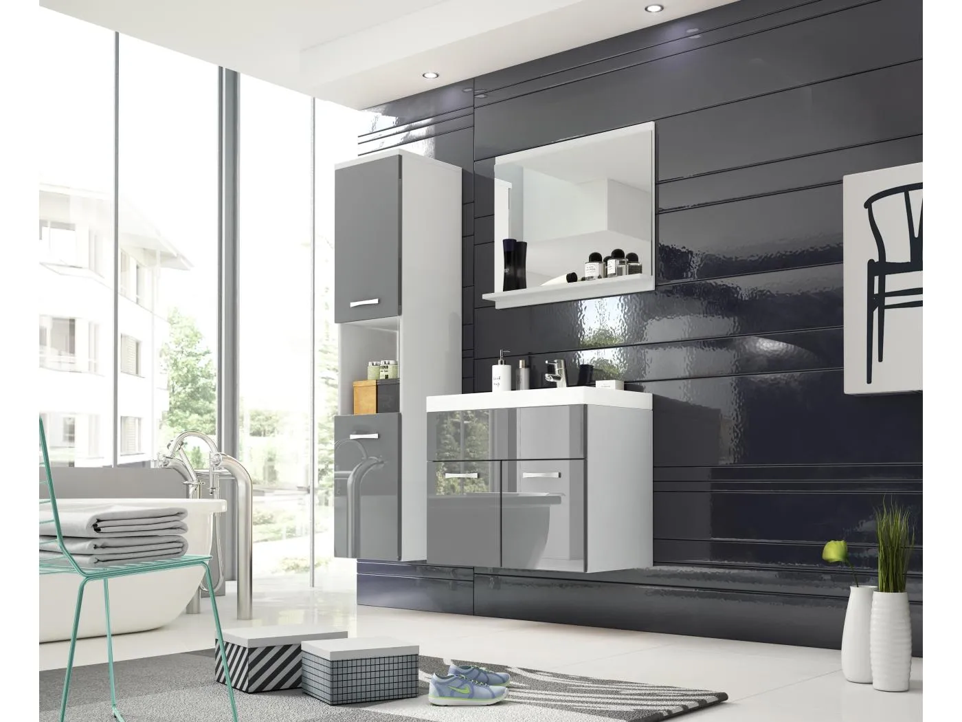 MINIO go for it, Badmöbel MONTANA in der Farbe Weiß/Grau Glanz