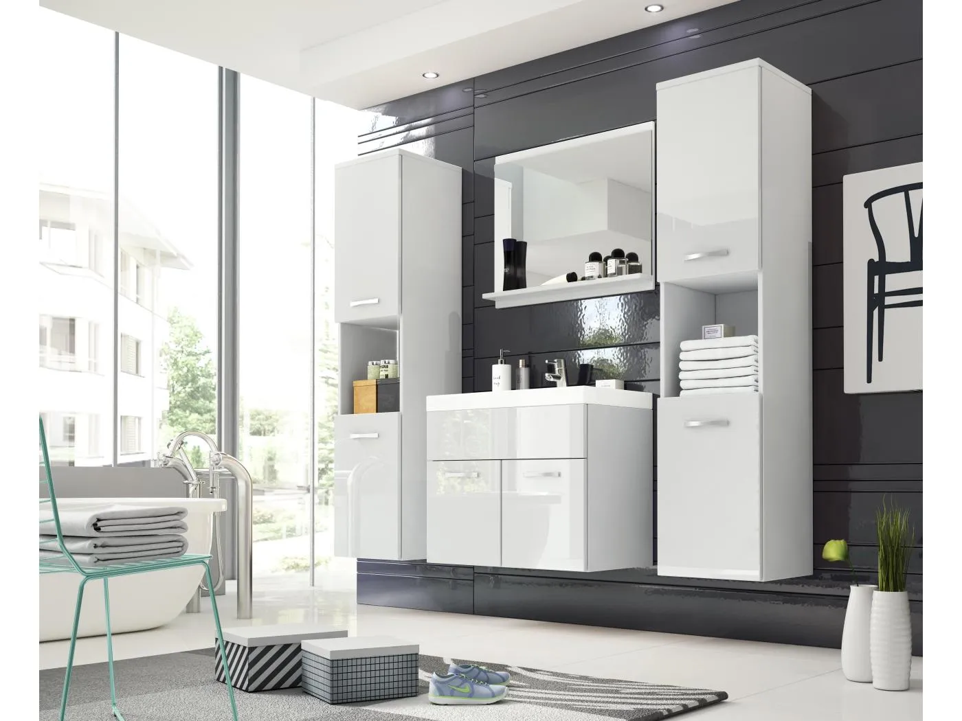 MINIO dazu, Badmöbel MONTANA XL in Farbe Weiß/Weiß Glanz