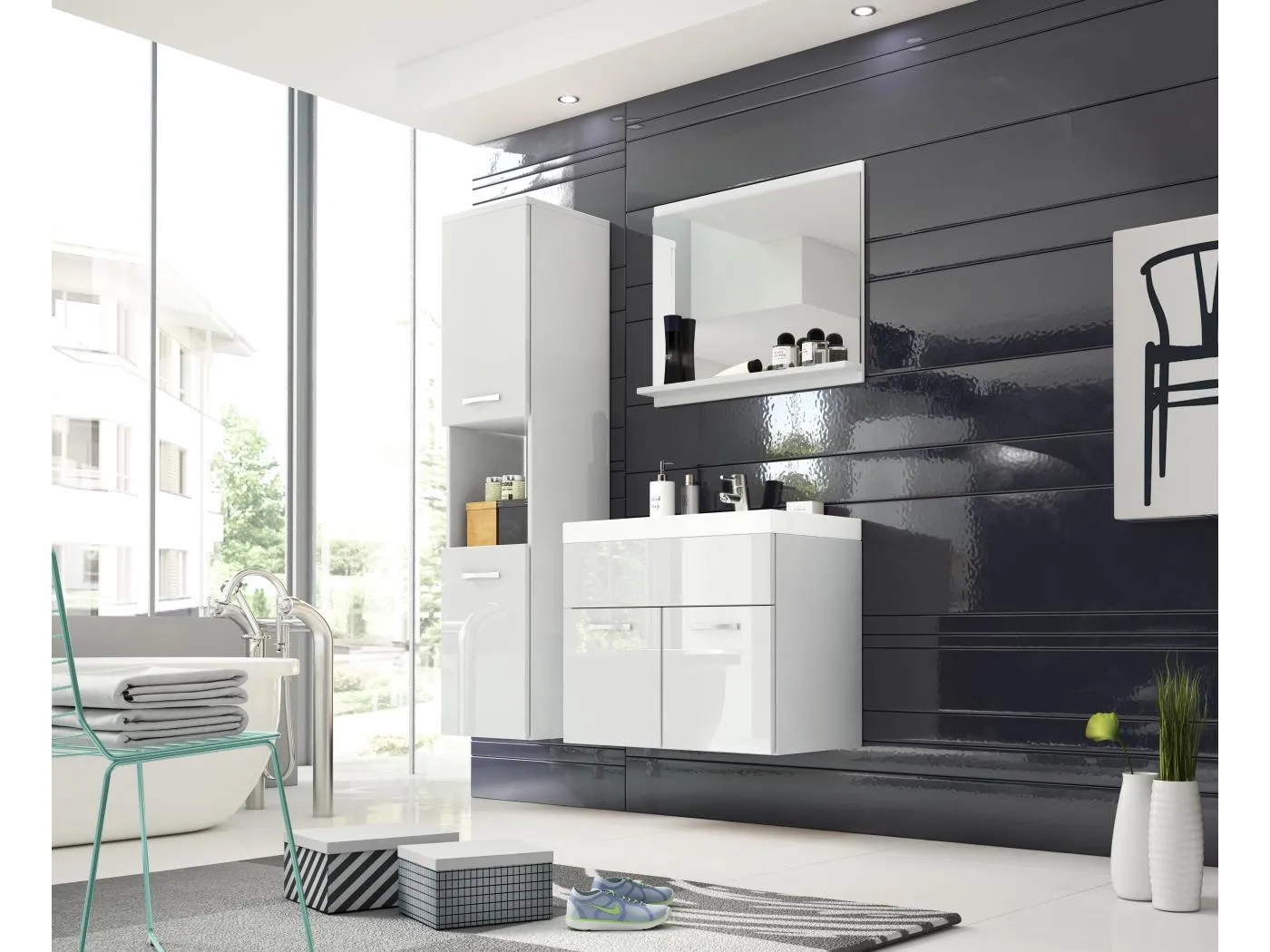 MINIO go for it, Badmöbel MONTANA in der Farbe Weiß/Weiß Glanz