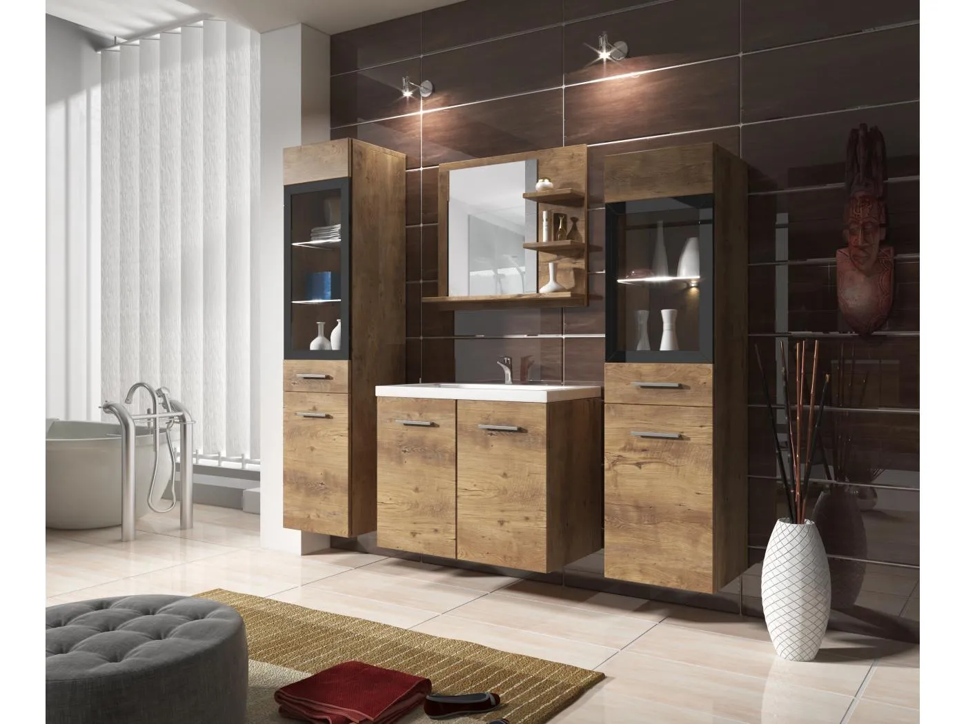 MINIO go for it, Badmöbel MARIT I in Farbe Kastanie, mit LED-Beleuchtung