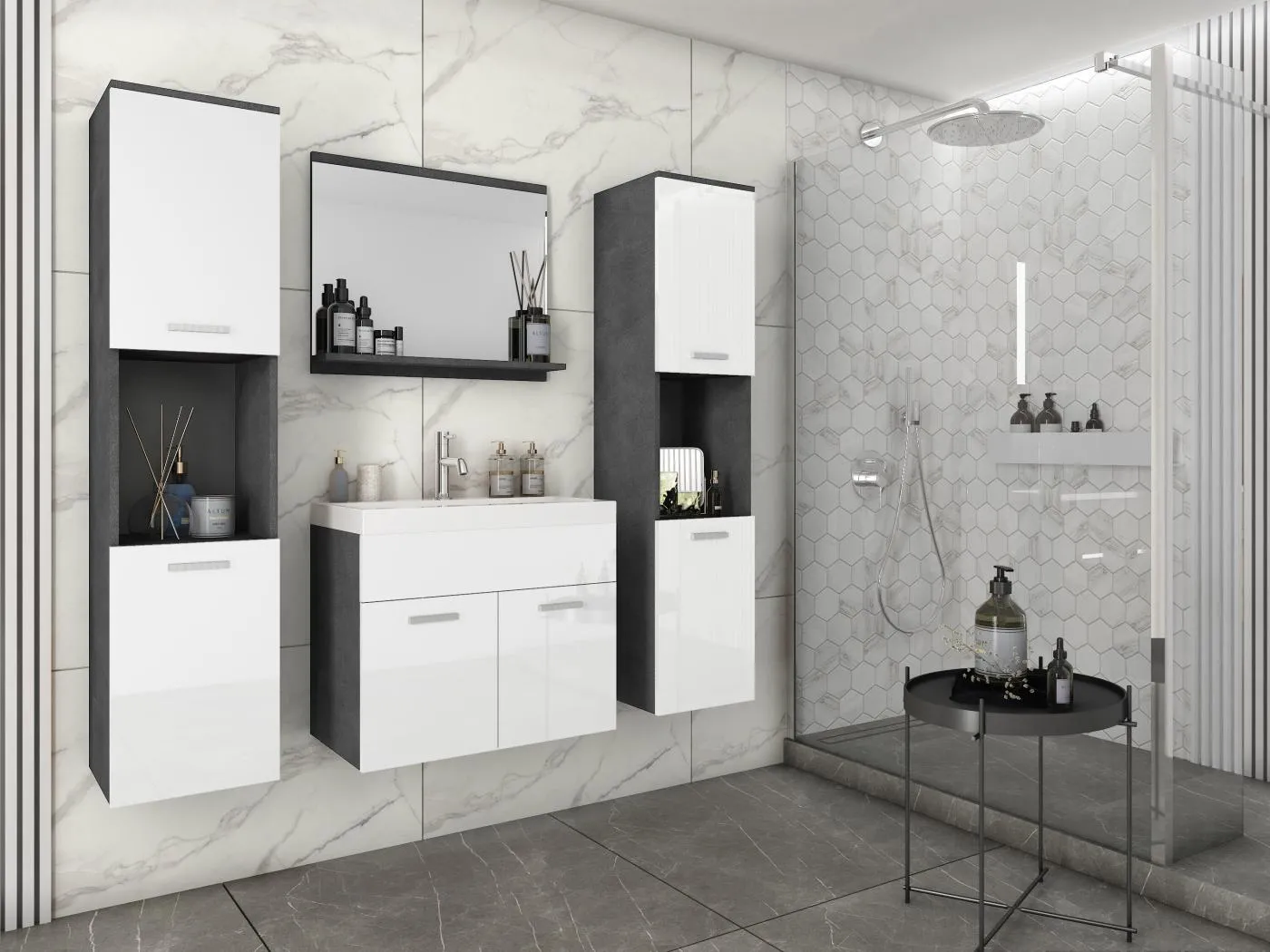 MINIO dazu, Badmöbel MONTANA XL in Farbe Matera/Weiß Glanz