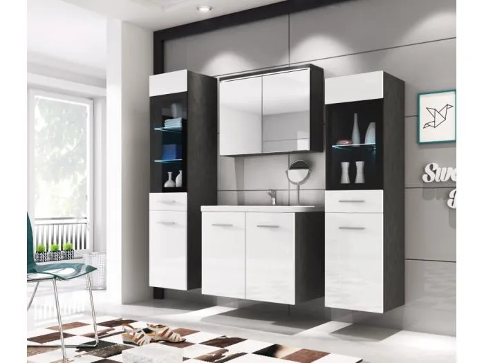 MINIO go for it, Badmöbel MARIT II in Matera/weiß glänzend, mit LED-Beleuchtung