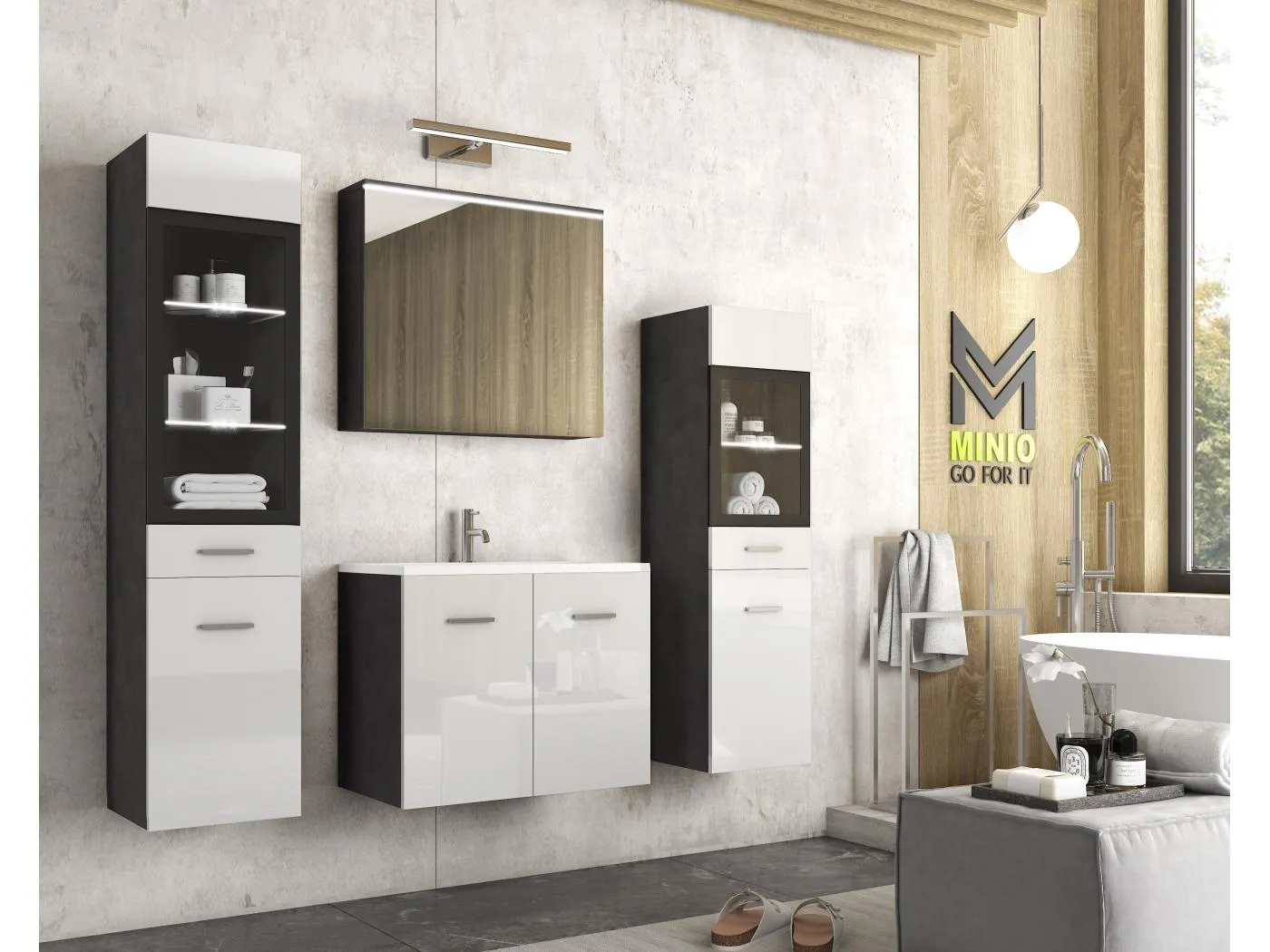 MINIO go for it, Badmöbel MARIT II in Matera/weiß glänzend