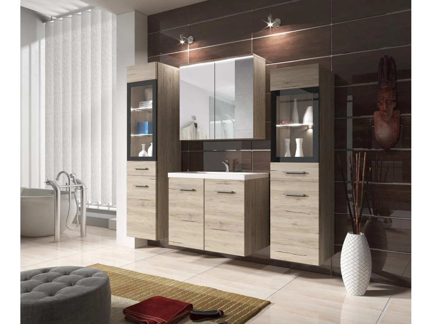 MINIO go for it, Badmöbel MARIT II in der Farbe Eiche san remo, mit LED-Beleuchtung
