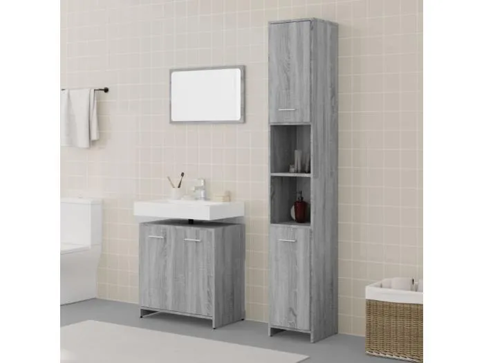 3-tlg. Badmöbel-Set Grau Sonoma Holzwerkstoff