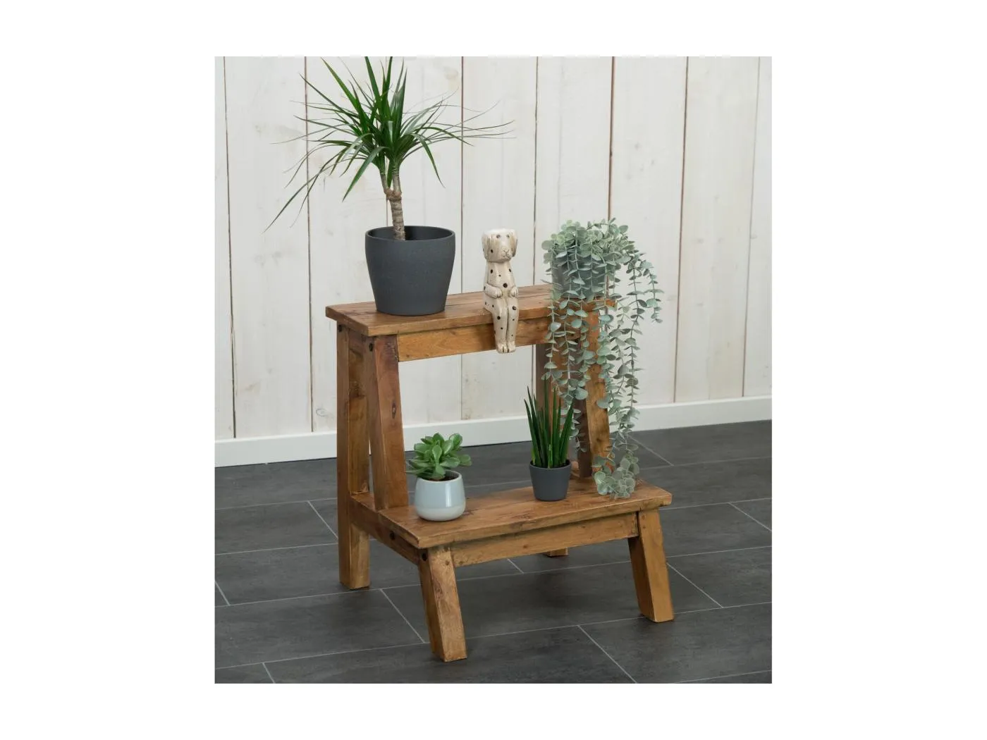 PFLANZENTREPPE Ficus Mahagoni Massivholz, 2 Ebenen  naturfarben