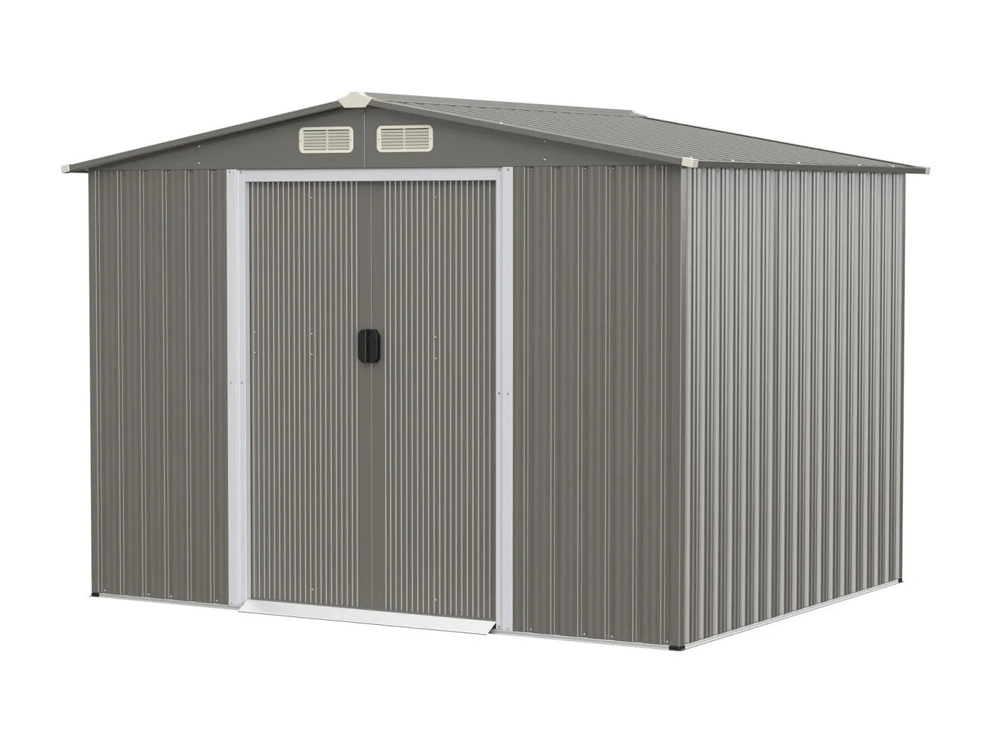 Gerätehaus mit Fundament, 260x207x180cm, Geräteschuppen aus verzinktem Stahl, Gartenhaus mit Doppeltüren & Rampe, Garten Schuppen abschließbar, Metallschuppen Outdoor (Grau) SF5071