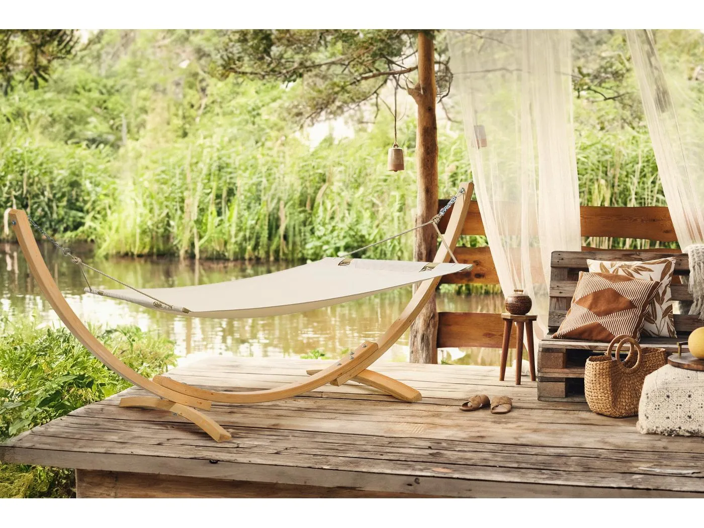 Hängematte mit Gestell - beige - LENGER
