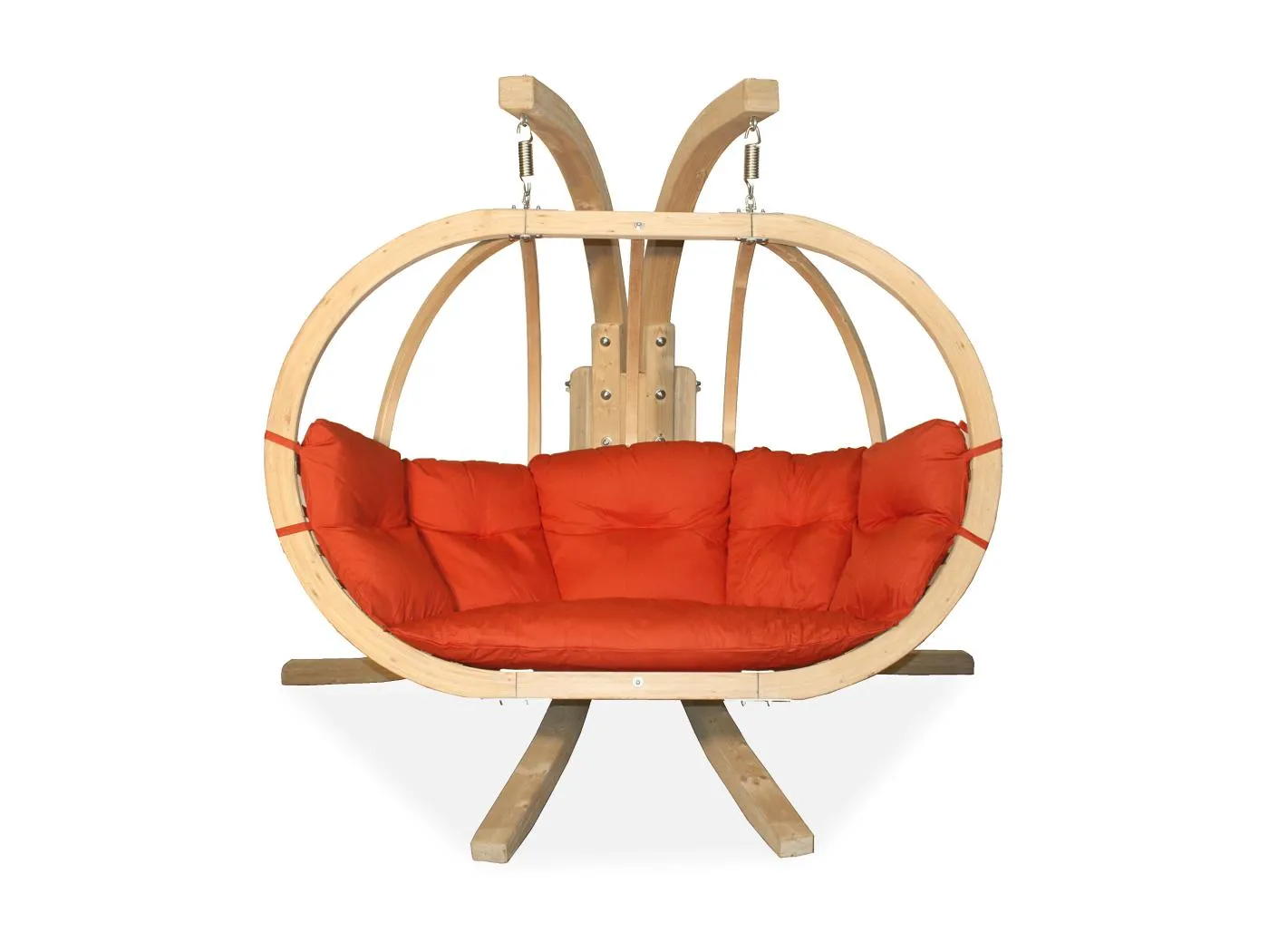 Hölzerner Hängesessel mit Gestell für zwei Personen - rot - CALLISTO