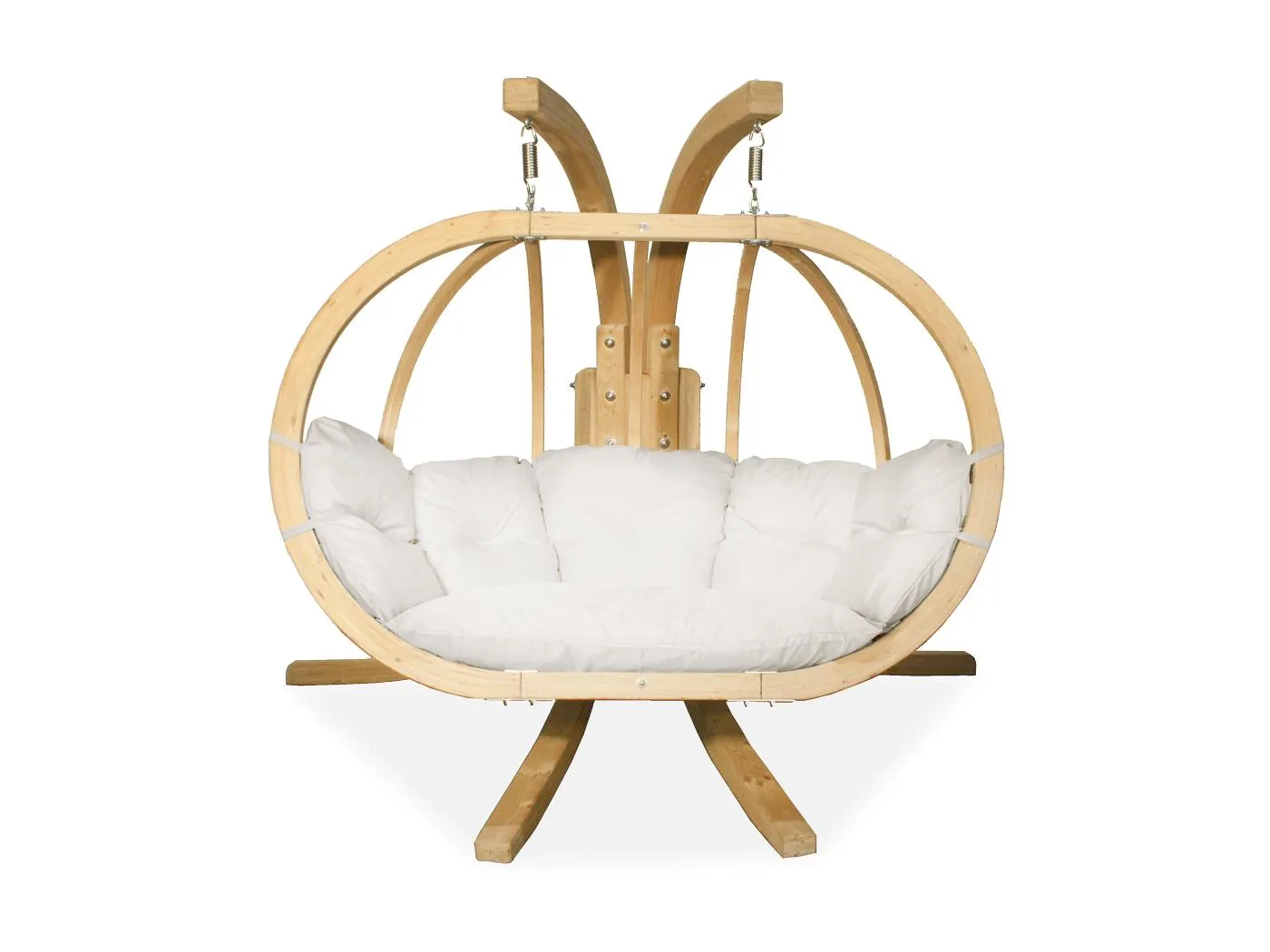 Hölzerner Hängesessel mit Gestell für zwei Personen - beige - CALLISTO