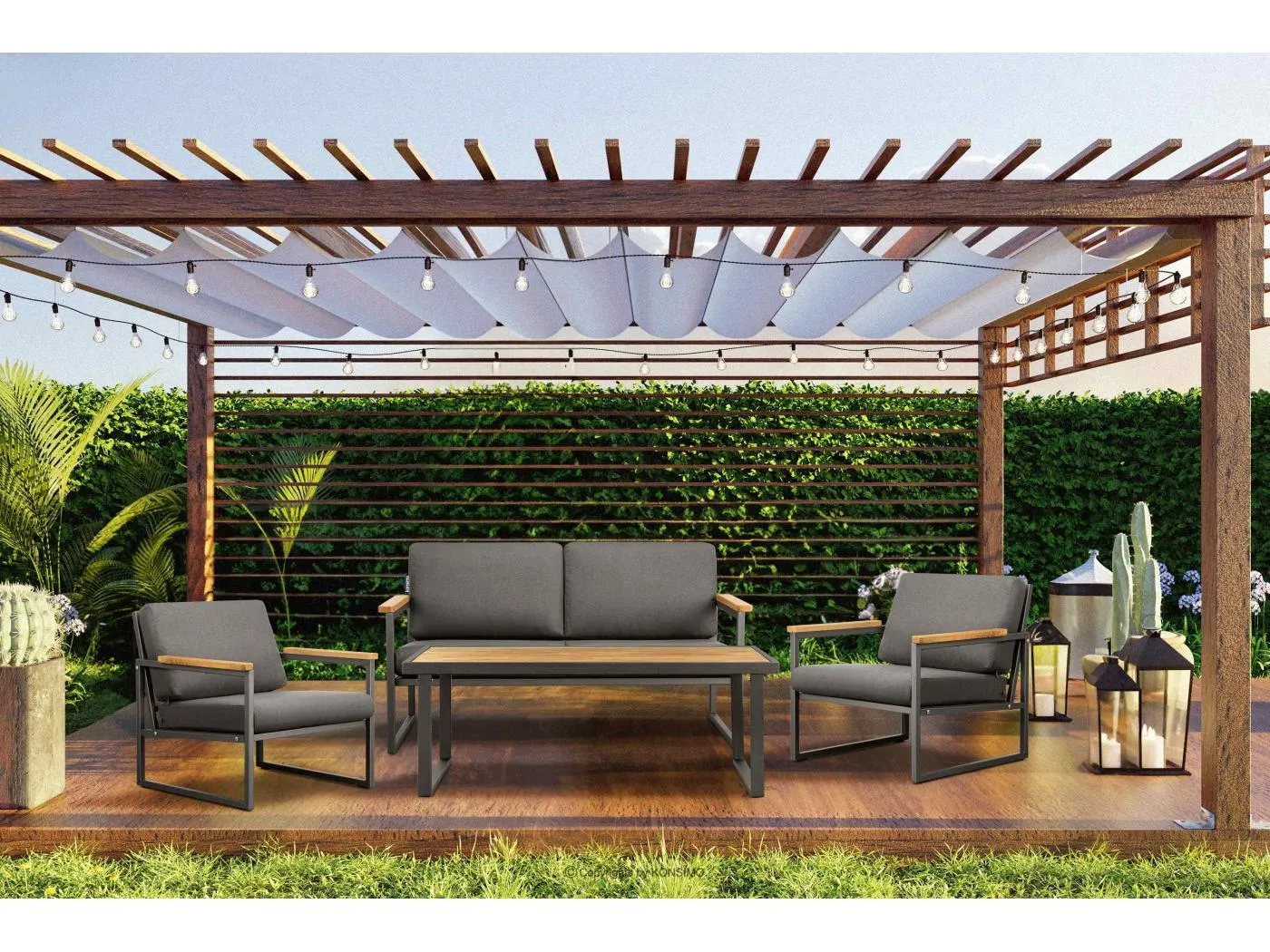 Gartenset im Loft-Stil für 4 Personen - Anthrazitfarbenes - TRIBO