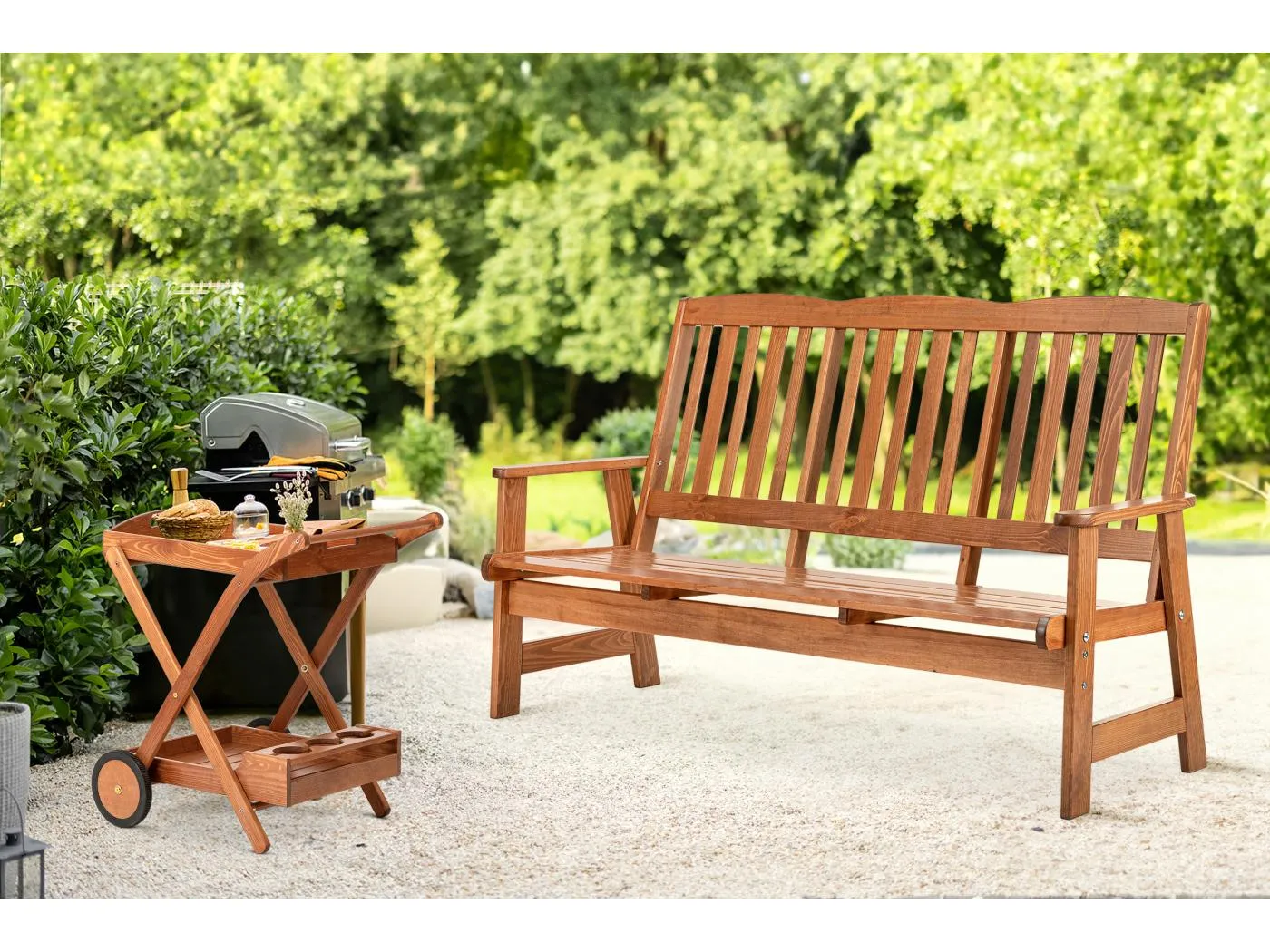 Gartenbank aus massivem Kiefernholz - Hergestellt in Europa - FSC-zertifiziert - Handgefertigt -  braun - ALCES