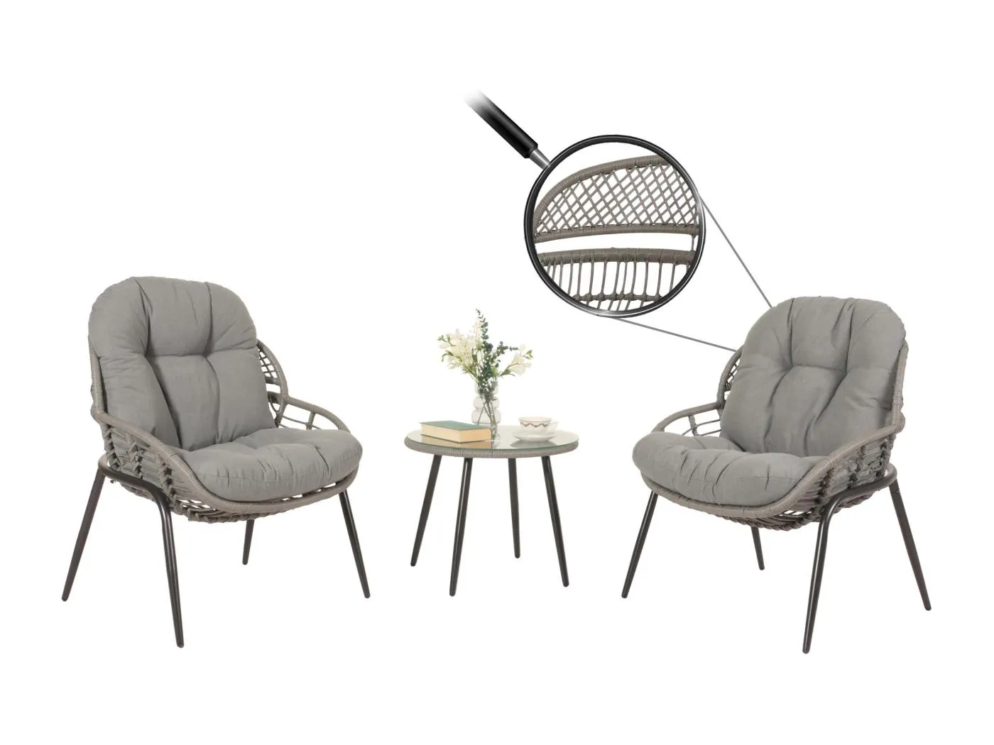 Poly-Rattan Garnitur MCW-N33 (3-teilig), Grau, Polster dunkelgrau