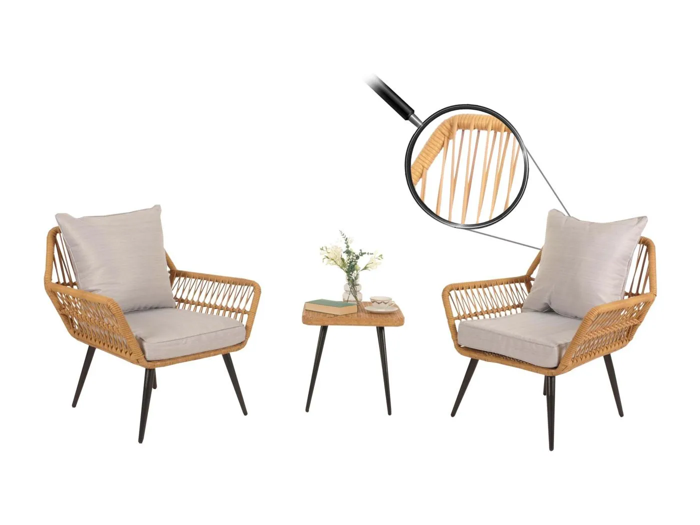 Poly-Rattan Garnitur MCW-N34, Hellgrau