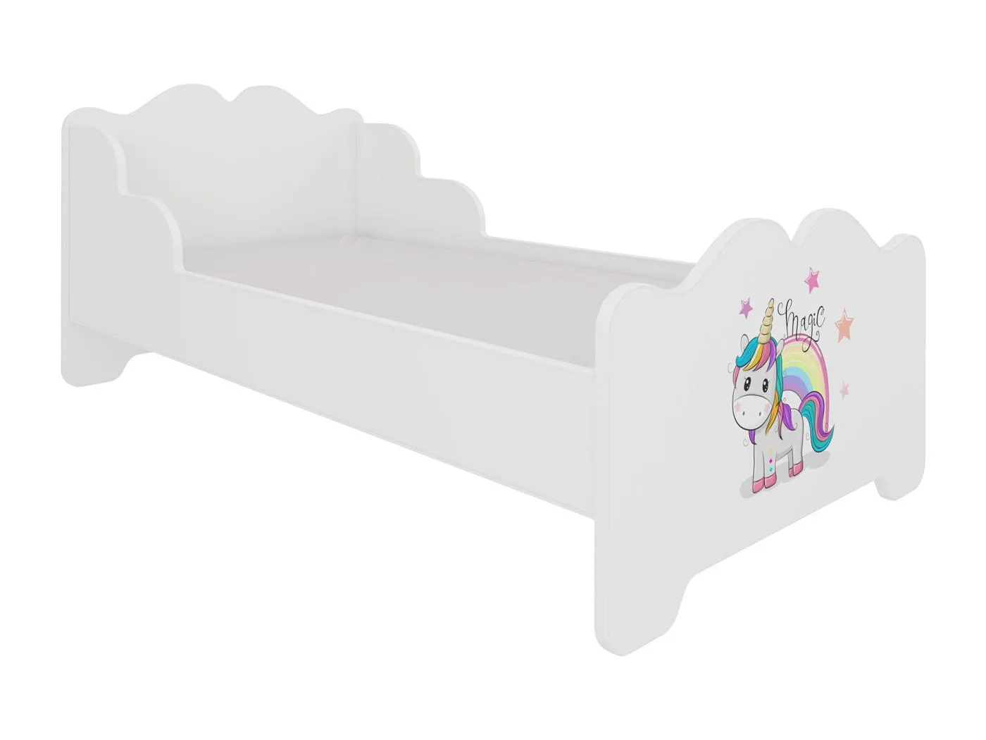 KINDERBETT Ximena 164 / 88 / 63cm weiß / Motiv Einhorn mit Regenbogen