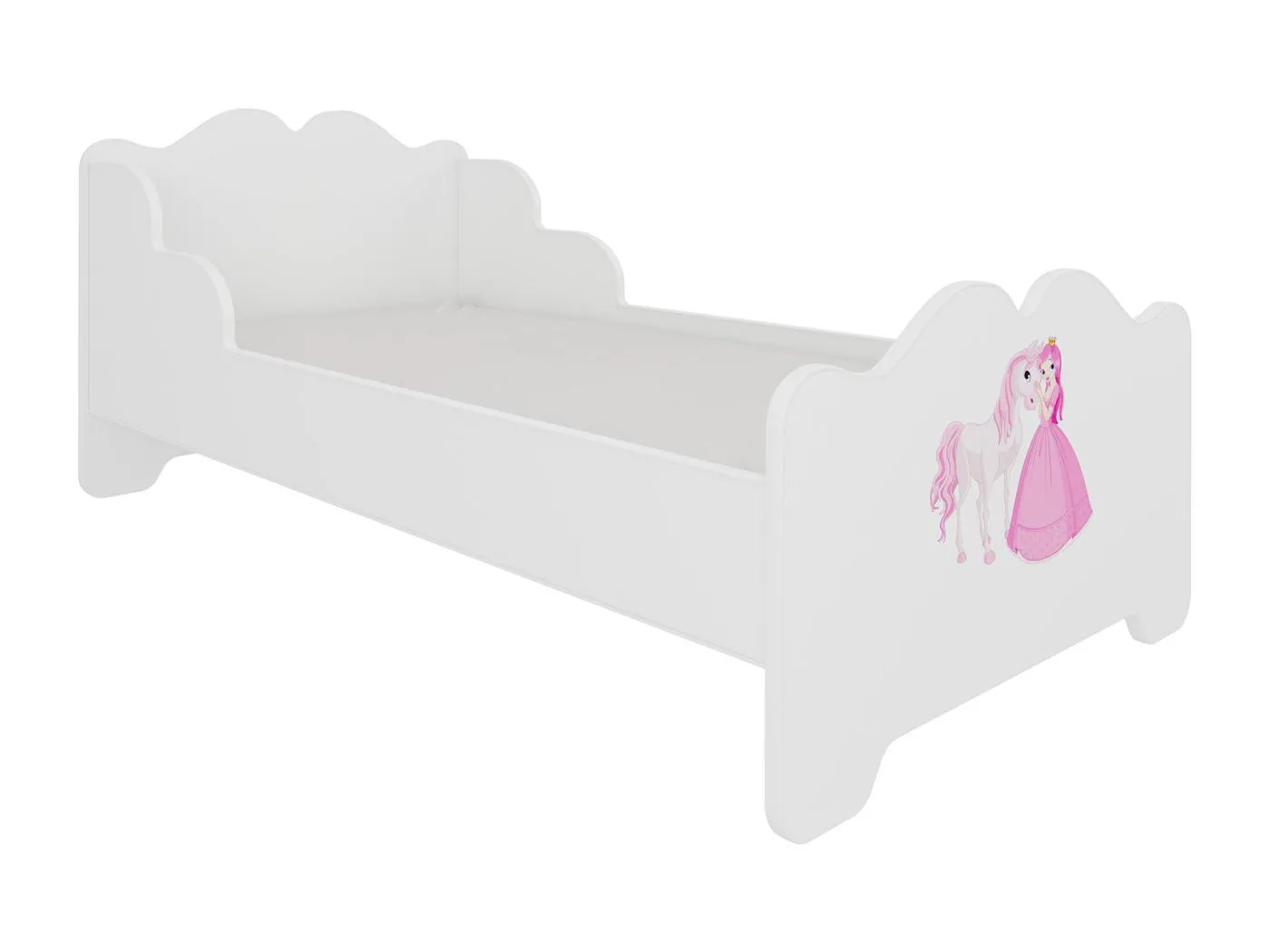 KINDERBETT Ximena 164 / 88 / 63cm weiß / Motiv Prinzessin mit Pferd