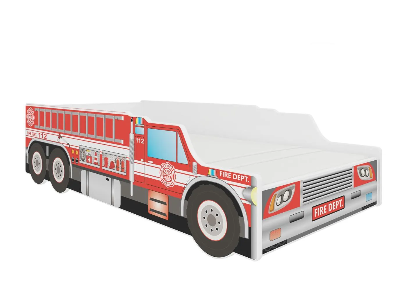 KINDERBETT Fire weiß / Motiv Feuerwehrauto 84 / 165 / 43cm