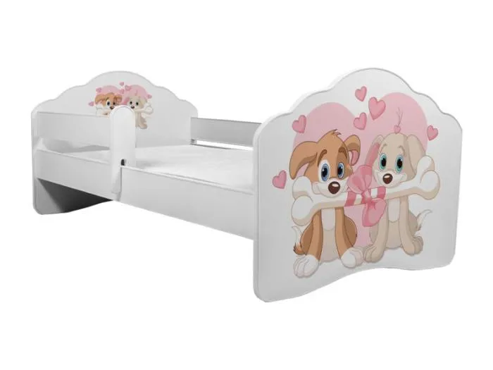 KINDERBETT Casimo 88 / 164 / 63cm weiß / Motiv Hundepaar