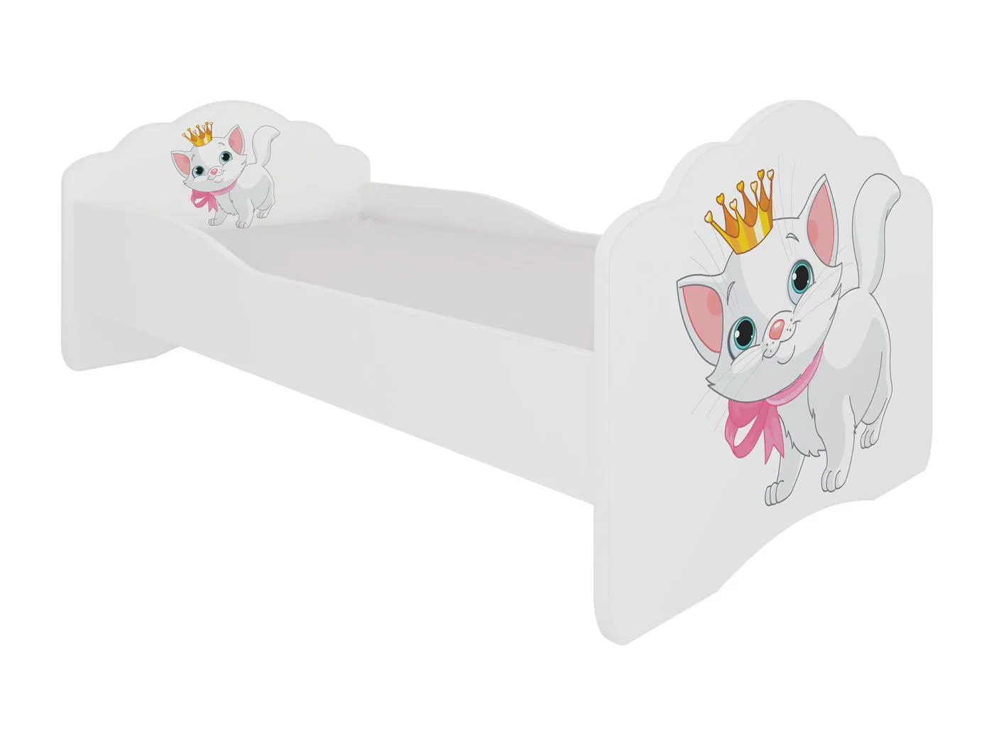KINDERBETT Casimo weiß / Motiv Katze 88 / 164 / 63cm
