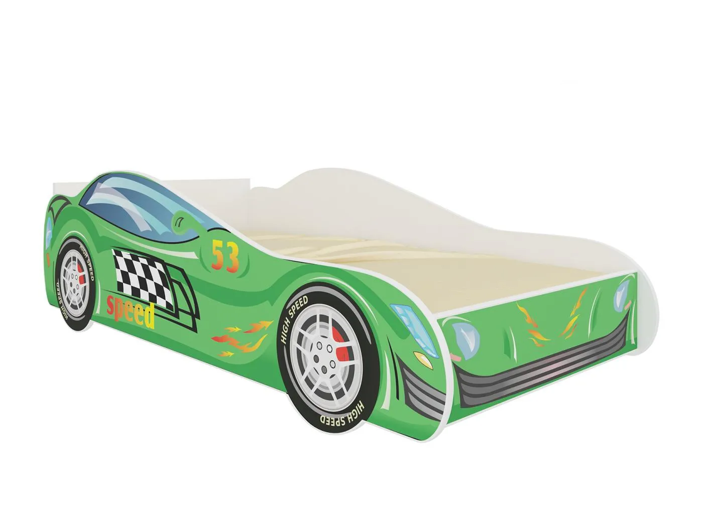 KINDERBETT Speed weiß / Motiv Rennauto 74 / 153 / 48cm